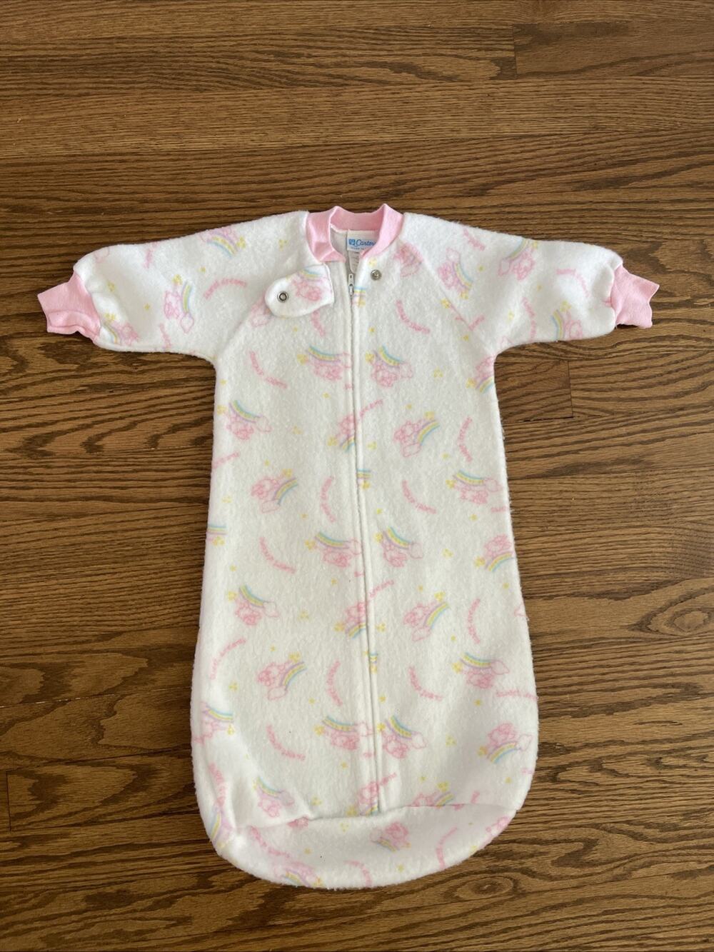 Vintage Carter's One Size Baby Girl Sleep Sack 90s Soft Fleece Sheep & Rainbows
